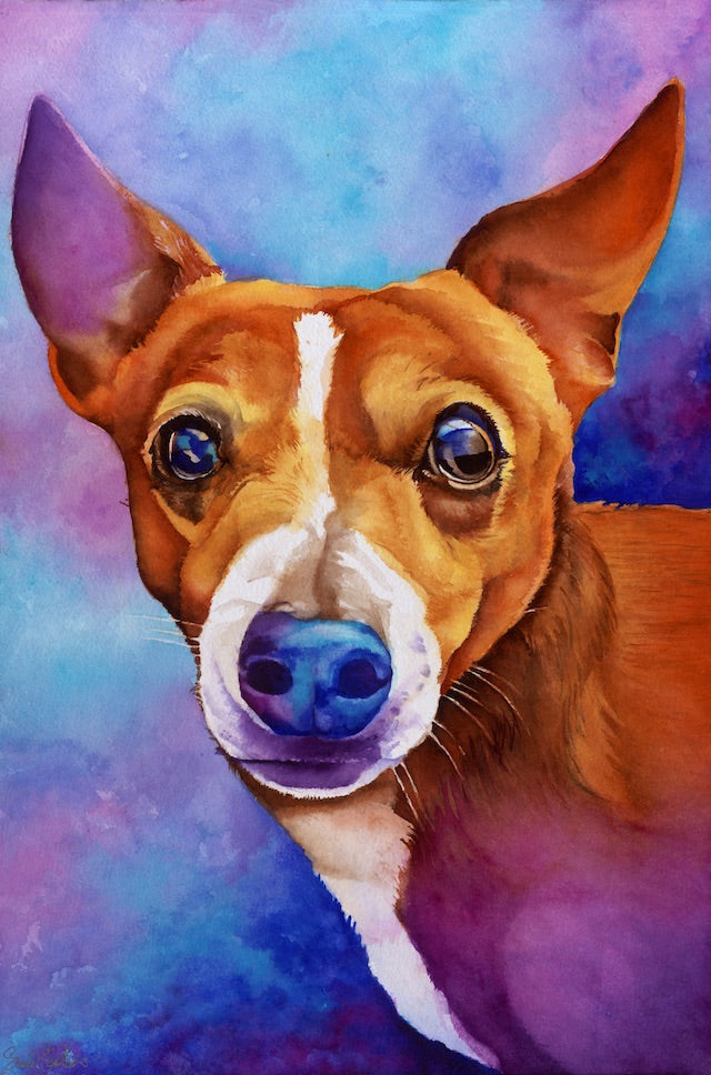 Bailey Muffin Man: Signed Print from original watercolor dog painting.