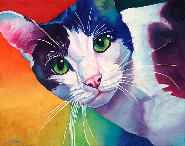JJ: Signed Print from original watercolor cat painting.