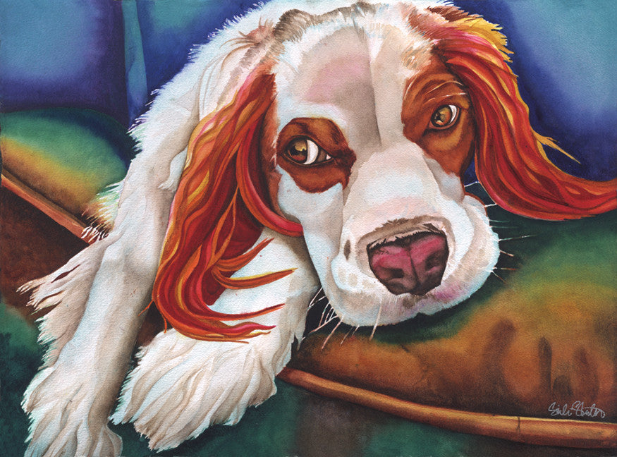 Louis Vuitton: Signed Print from original watercolor dog painting.