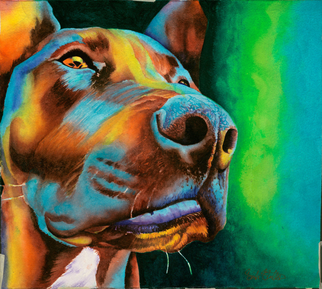 Mochi: Signed Print from original watercolor dog painting.