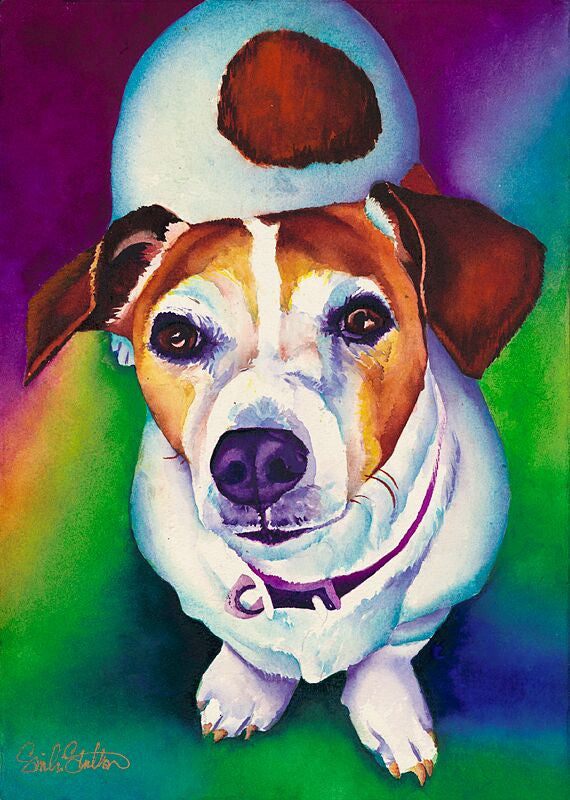 Oliverr: Signed Print from original watercolor dog painting.