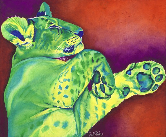 Just Pause: Signed Print from original watercolor lion cub painting.
