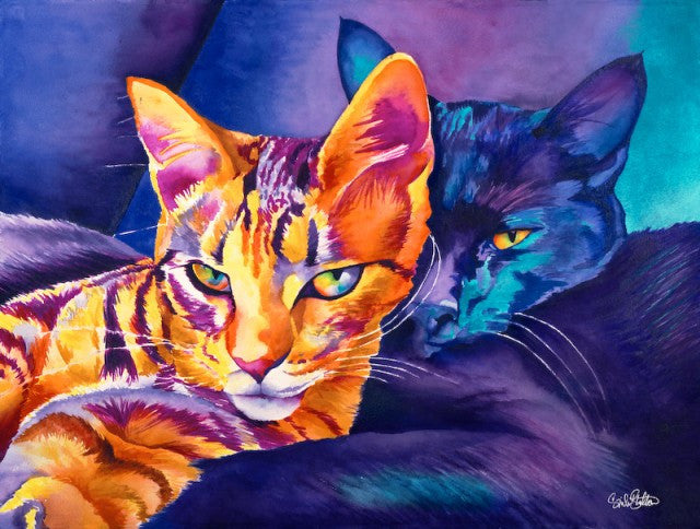 The Girls (Yin, Part One): Signed Print from original watercolor cat painting.