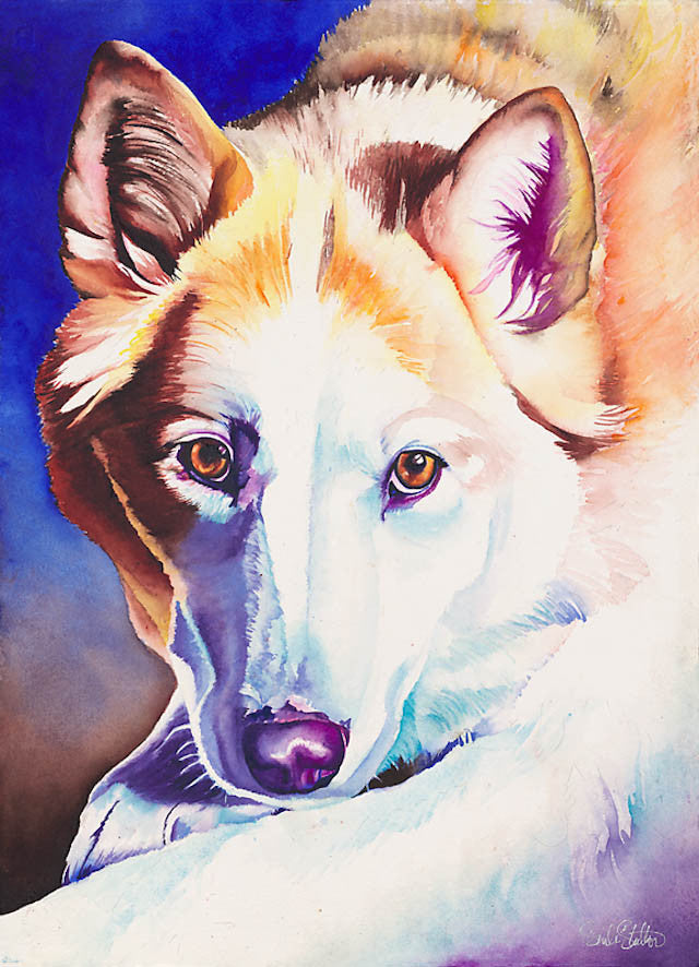 Wylie: Signed Print from original watercolor dog coyote painting.