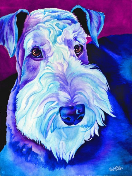 Lacey: Signed Print from original watercolor airedale terrier dog painting.