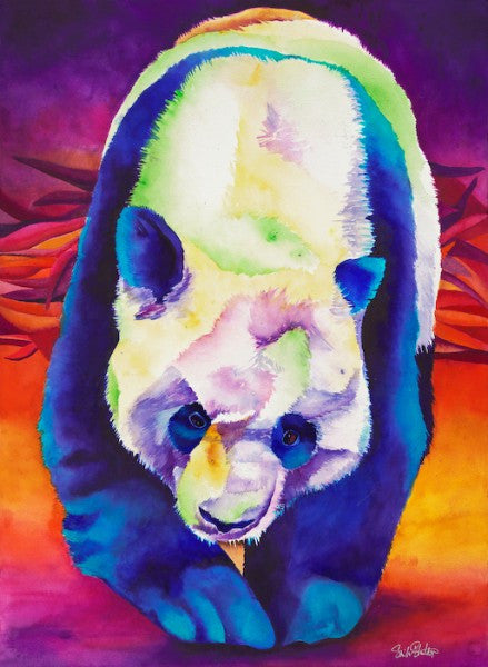Panda Stroll: Signed Print from original watercolor panda painting.