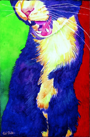 Smudge Yawn: Signed Print from original watercolor cat painting.